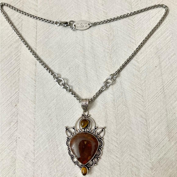 925 sterling silver overlay charm red jasper & golden brown tiger eye necklace - Picture 13 of 16